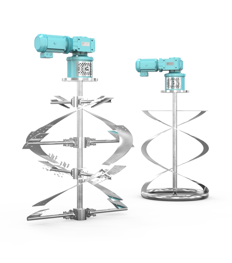Helical ribbon agitator for mixings with high-viscosity.
