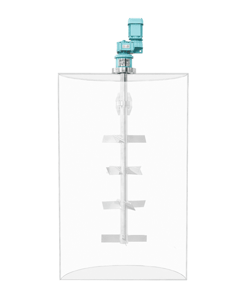 Operation of vertical agitators within a large volume tank.